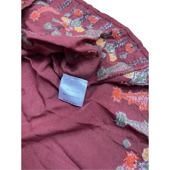 Hagel Embroidered Boho Peasant Top Burgundy Red Size XS - Picture 5 of 6